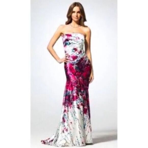 Cache Brand Strapless Satin Floral Mermaid Gown Size 2 - Picture 1 of 16
